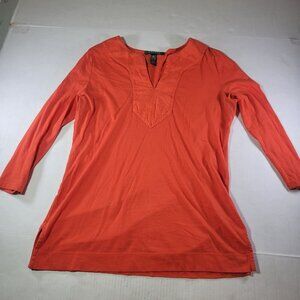 Lauren Ralph Lauren Women Professional 3/4 Sleeve Orange Cotton Tunic Top Size M